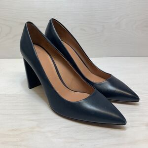 Hugo Boss Heel Pumps Women's Size 41 Navy Leather Block Heel Pointed Toe Classic